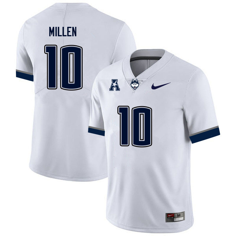 Men #10 Cale Millen Uconn Huskies College Football Jerseys Sale-White - Click Image to Close